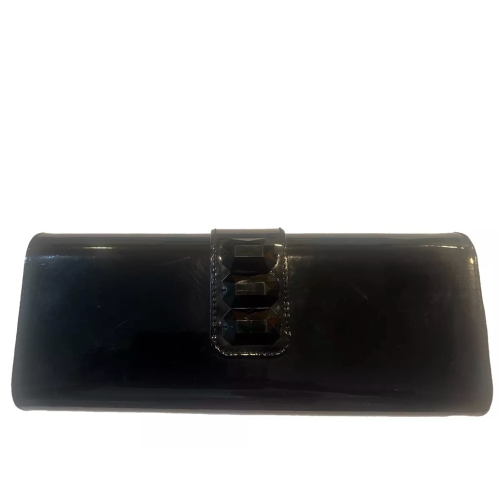 Lancôme Faux Patent Leather Clutch Style Evening Bag Red Interior Magnet Close